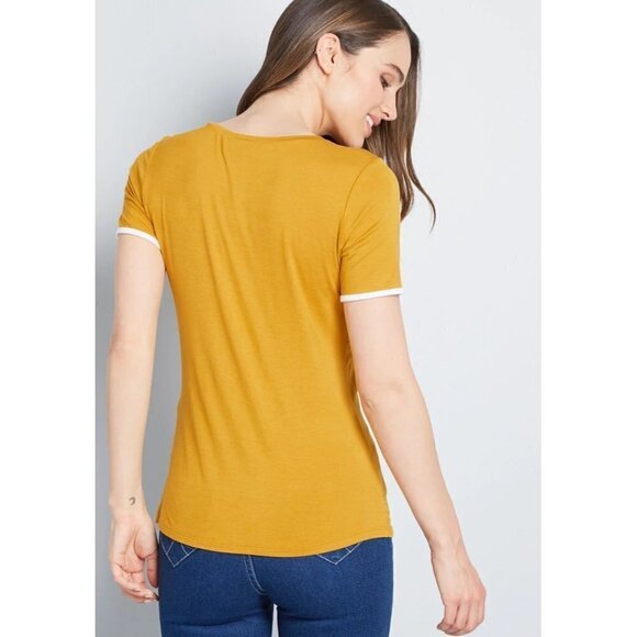 Modcloth Golden Yellow What's the Hap Short Sleeve T-Shirt M - Picture 2 of 8